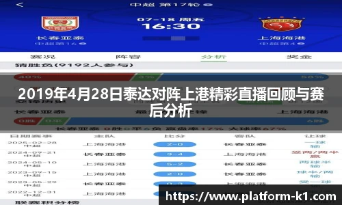 2019年4月28日泰达对阵上港精彩直播回顾与赛后分析